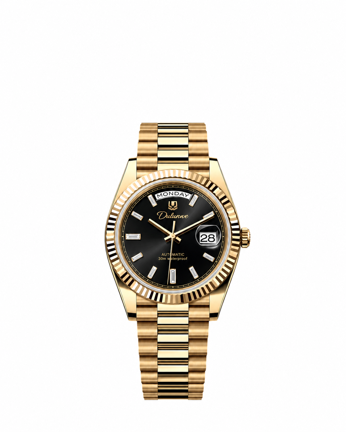DAY DATE — Gold-tone - Black Dial - Baguette Markers