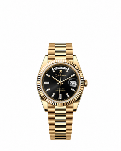 Gold-tone - Black Dial - Baguette Markers