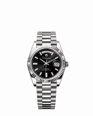 DAY DATE — Silver-tone - Black Dial - Baguette Markers