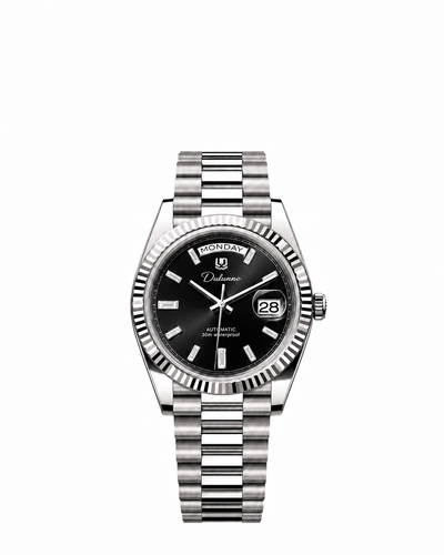 Silver-tone - Black Dial - Baguette Markers