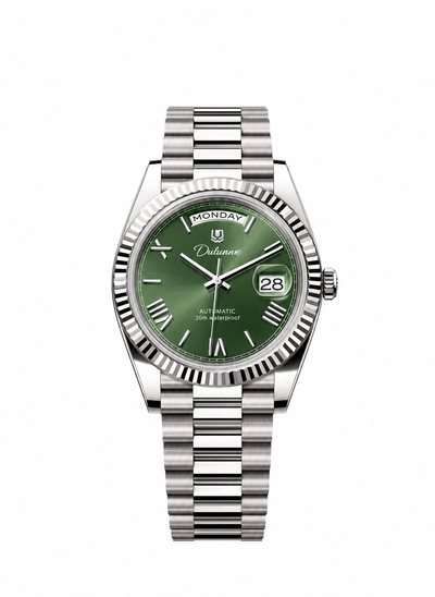 Silver-tone - Green Dial - Roman Numerals
