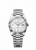 Case-study concept — Day & Date — Silver-tone - White Dial - Baguette Markers — Front. Not for sale.