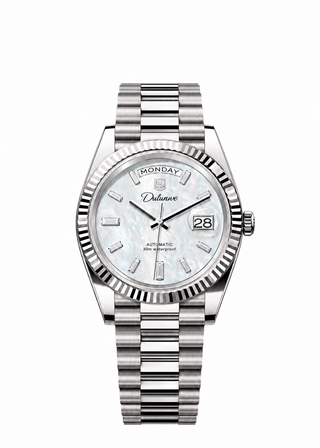 DAY DATE — Silver-tone - White Dial - Baguette Markers