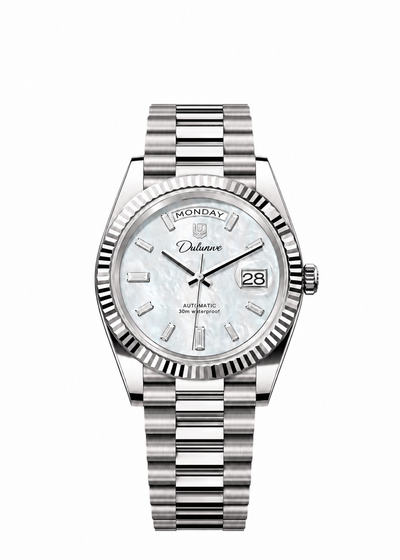 Silver-tone - White Dial - Baguette Markers