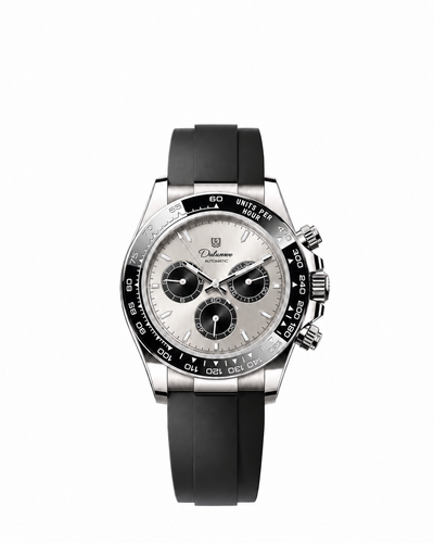 Rubber / Silver-tone - Silver-tone Dial - Black Subdials